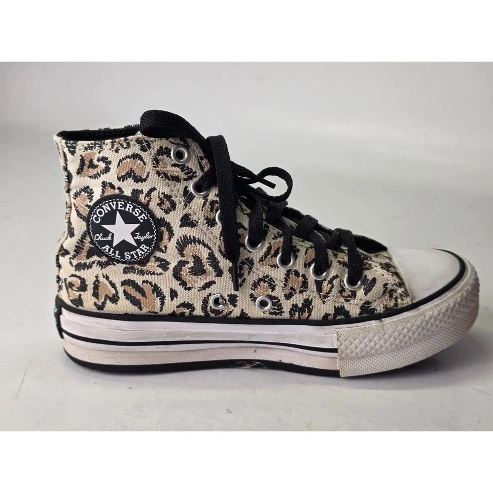 Converse Chuck Taylor Junior Sneakers Size 2 Leopard Print Canvas High Top Shoes